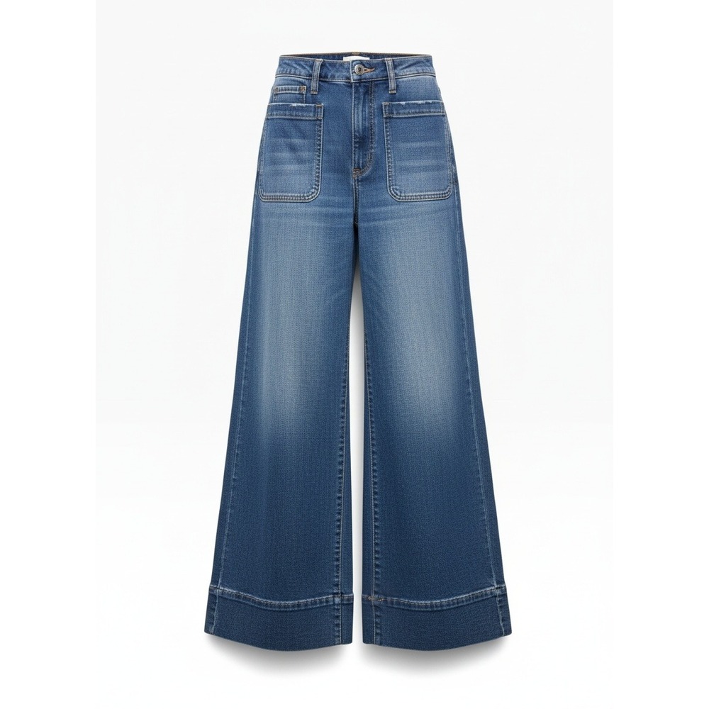 BCBGeneration High Rise Wide Leg Jeans Women 7/28 Patch Pockets Stretch #363B